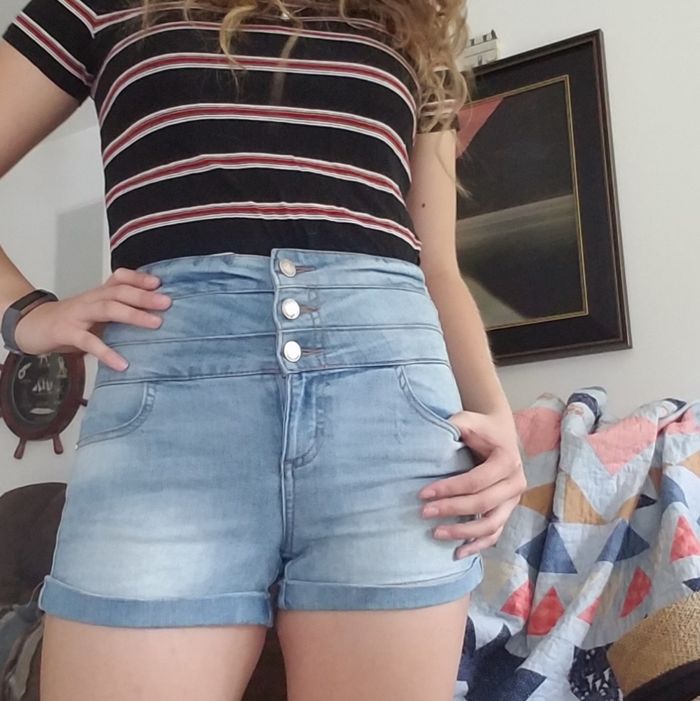 High waisted light blue Jean shorts